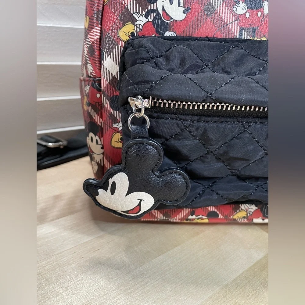 Loungefly Disney Mickey Mouse Red Plaid Backpack with front quilted pocket